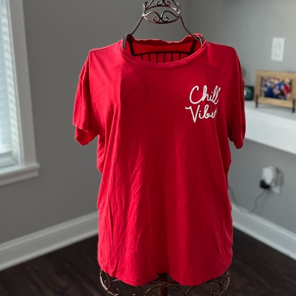 PINK Victoria’s Secret Red Chill Vibes Shirt Medium - Picture 2 of 11